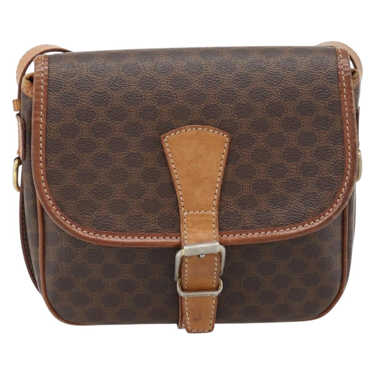 CELINE Macadam Canvas Shoulder Bag PVC Leather Brown Gold Auth 181854