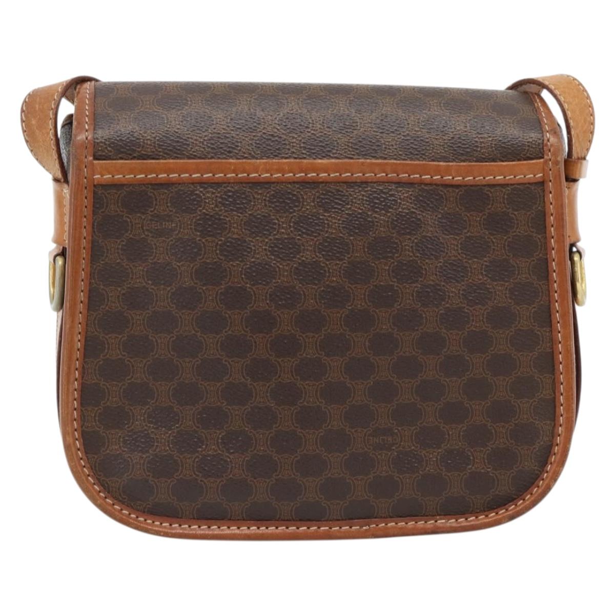 CELINE Macadam Canvas Shoulder Bag PVC Leather Brown Gold Auth 181854