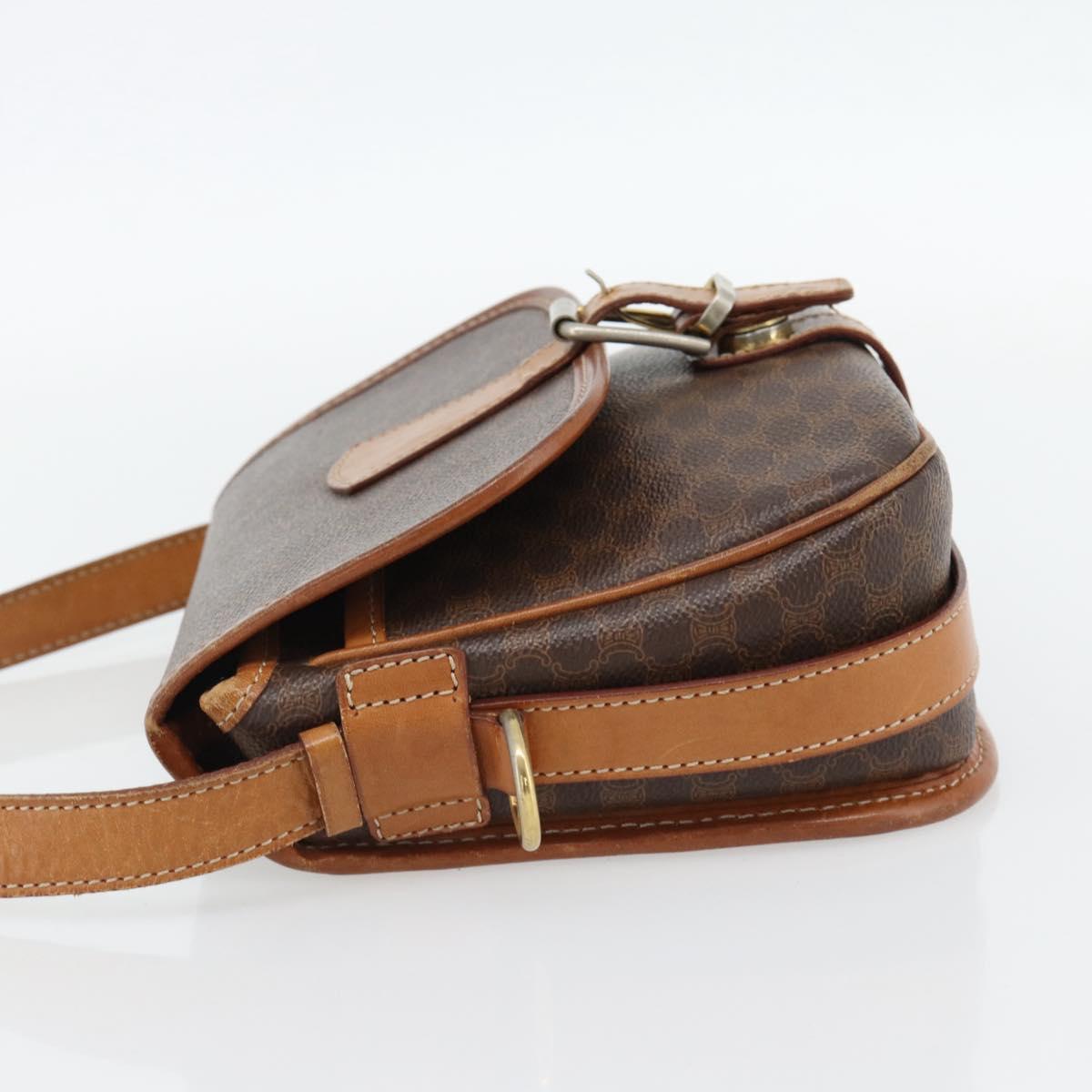 CELINE Macadam Canvas Shoulder Bag PVC Leather Brown Gold Auth 181854