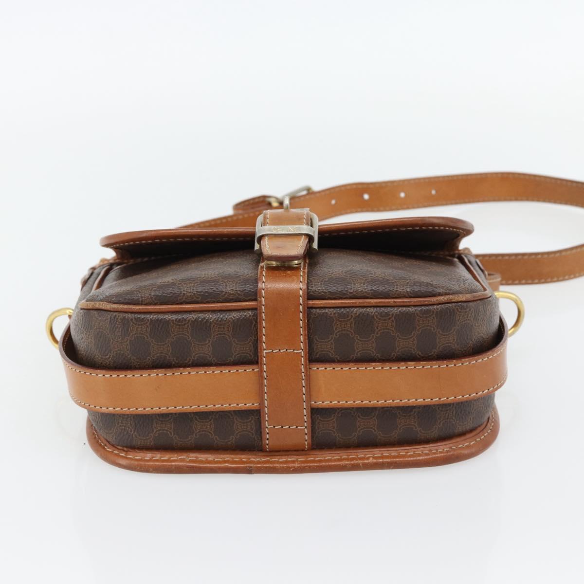 CELINE Macadam Canvas Shoulder Bag PVC Leather Brown Gold Auth 181854