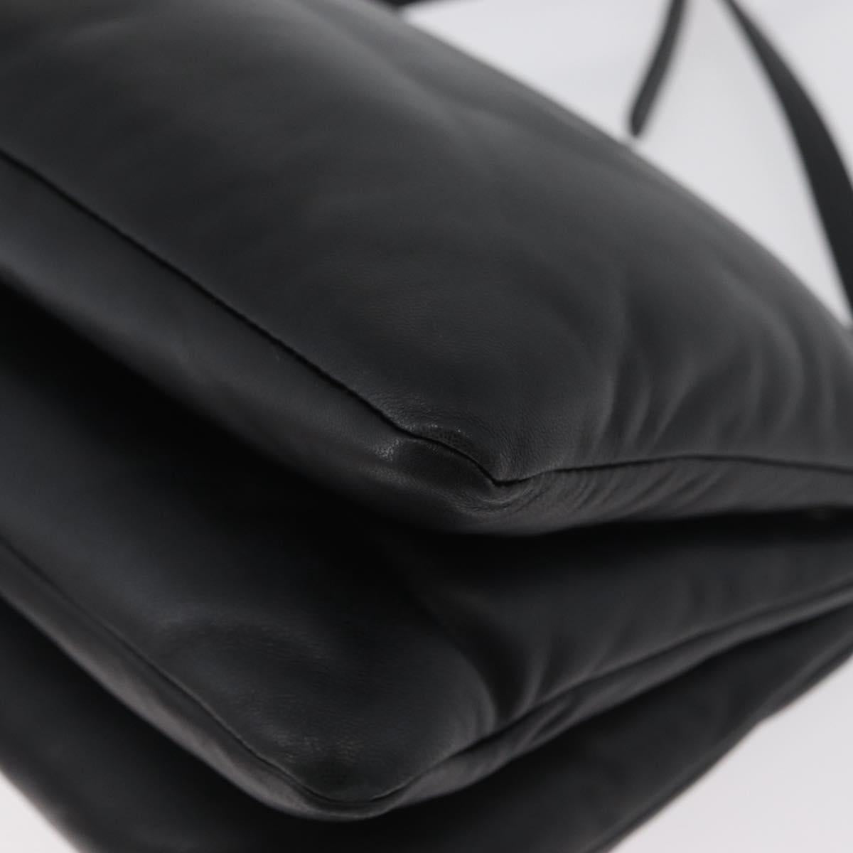 CELINE Trio Shoulder Bag Leather Black Silver Auth 181857A