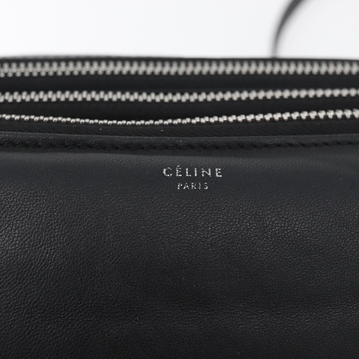 CELINE Trio Shoulder Bag Leather Black Silver Auth 181857A
