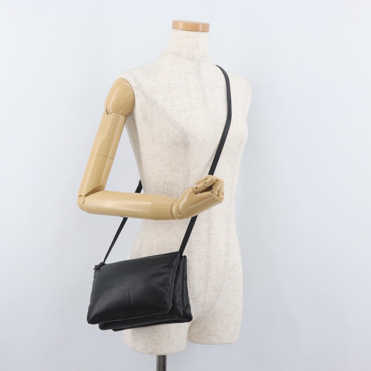 CELINE Trio Shoulder Bag Leather Black Silver Auth 181857A