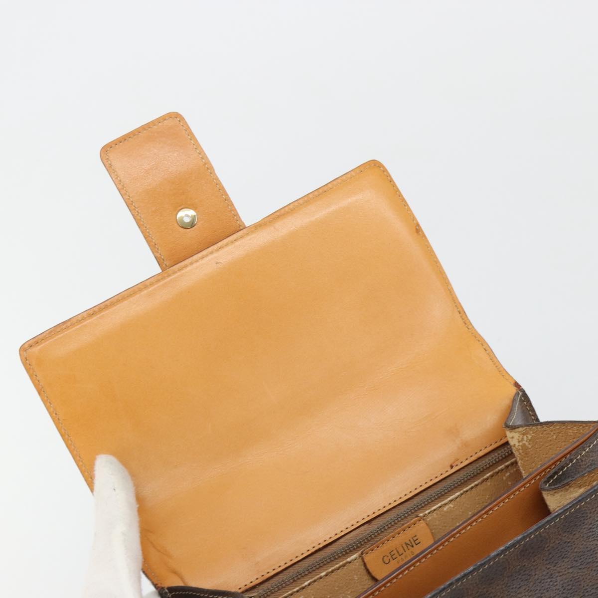 CELINE Macadam Canvas Horse Carriage Bag PVC Leather 2way Brown Gold Auth 181859