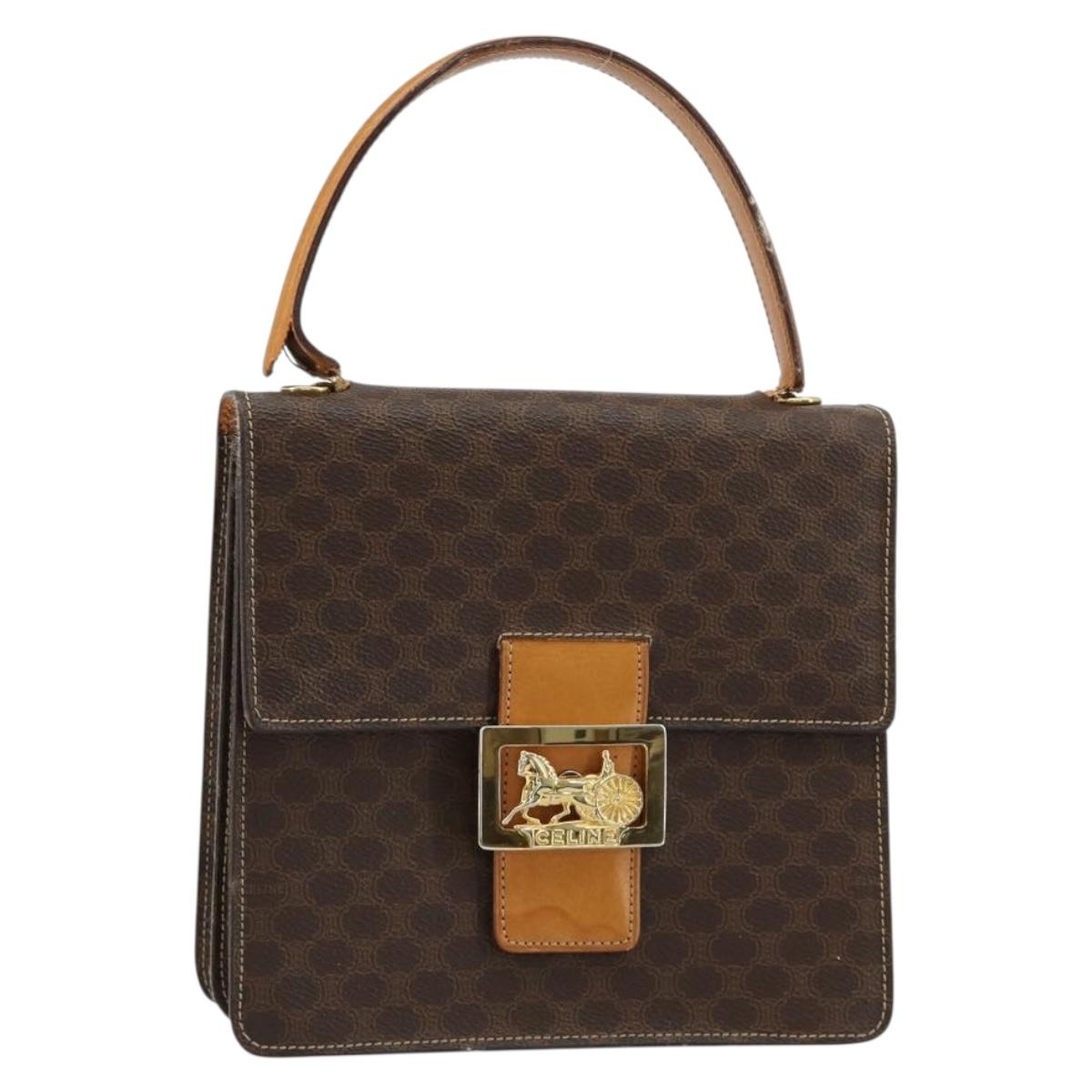 CELINE Macadam Canvas Horse Carriage Bag PVC Leather 2way Brown Gold Auth 181859