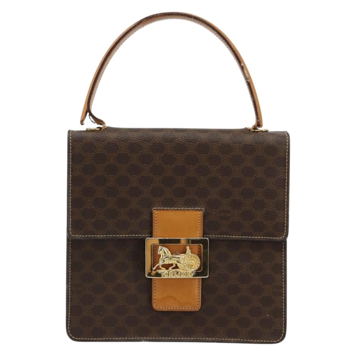 CELINE Macadam Canvas Horse Carriage Bag PVC Leather 2way Brown Gold Auth 181859