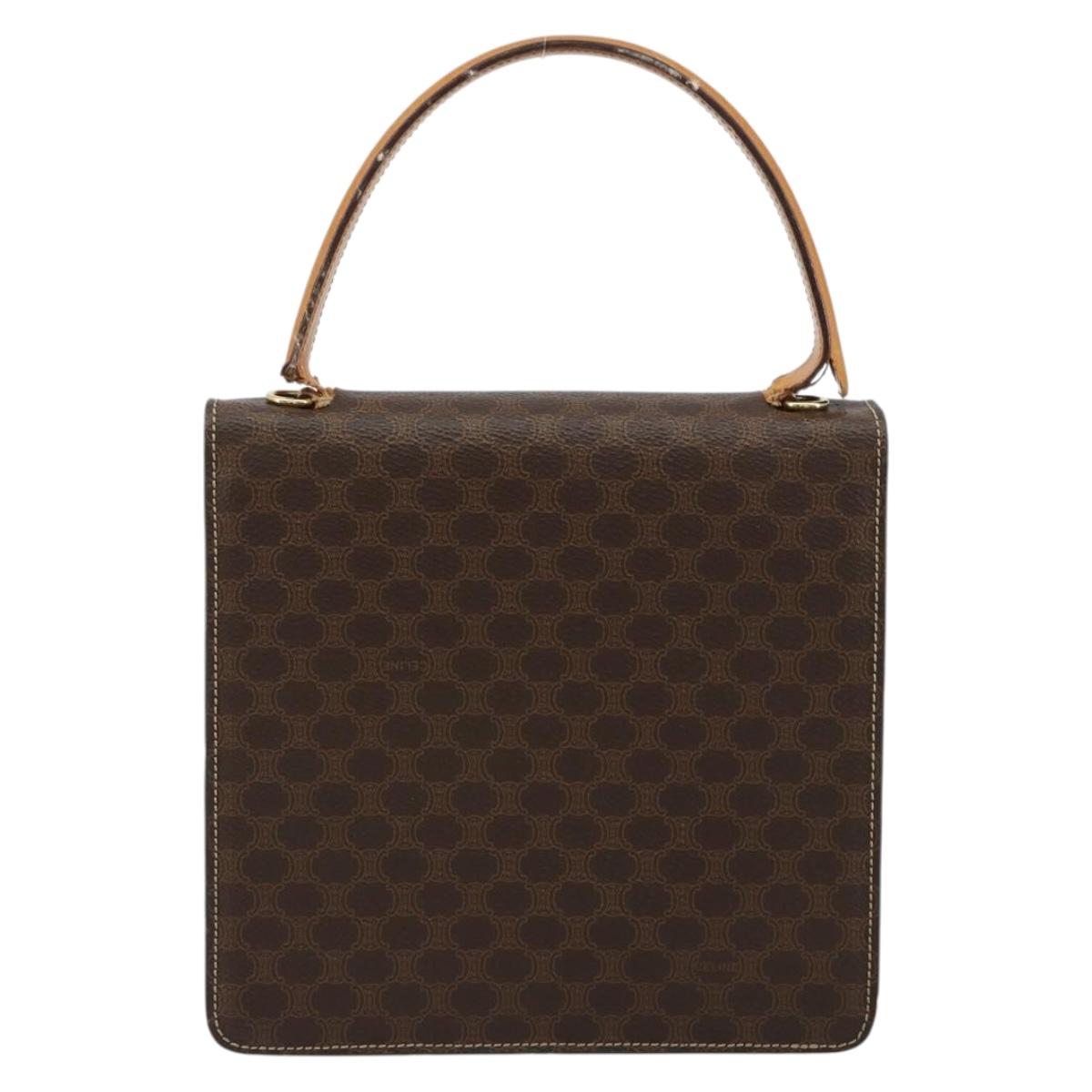 CELINE Macadam Canvas Horse Carriage Bag PVC Leather 2way Brown Gold Auth 181859