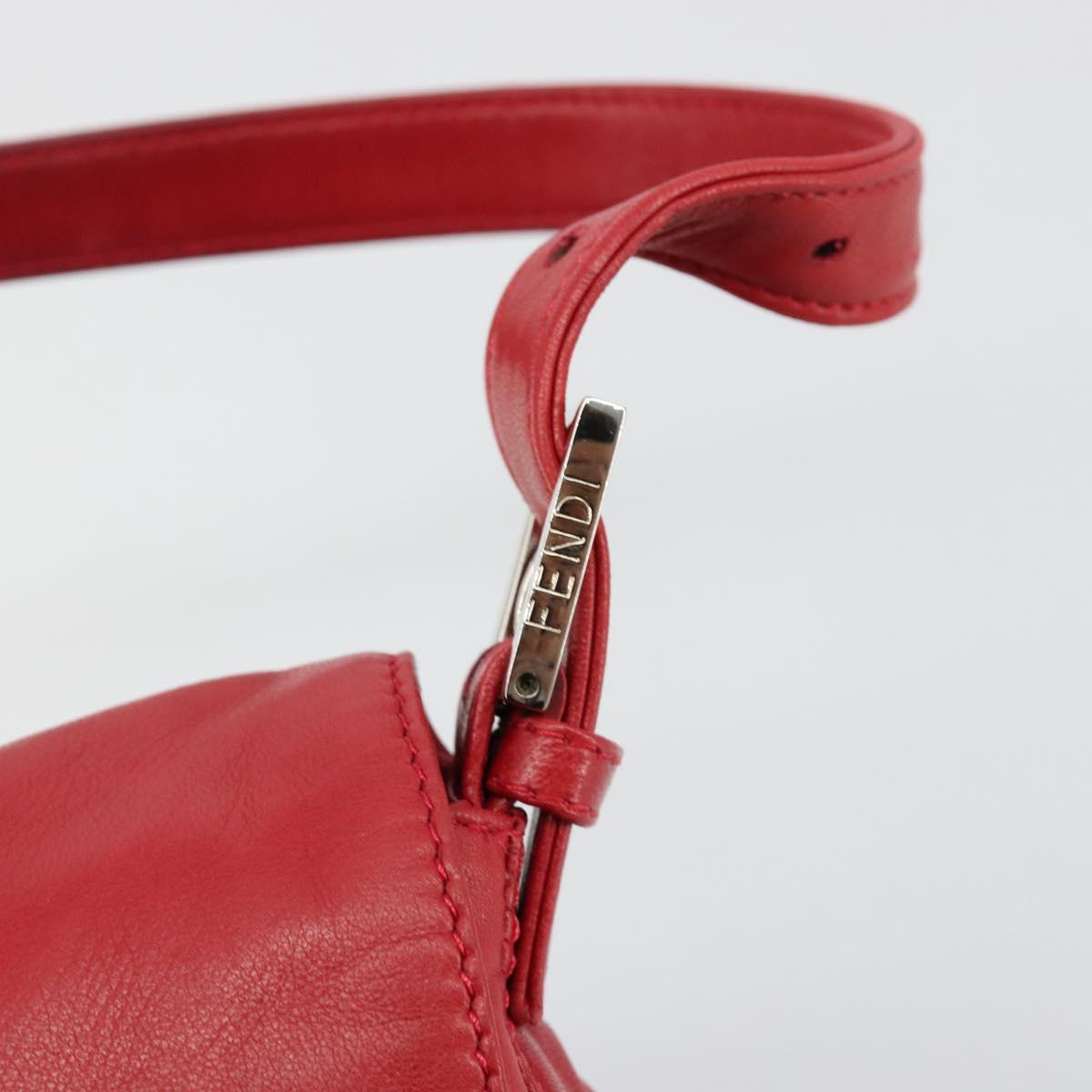 FENDI Mamma Baguette Shoulder Bag Leather Red Silver 2373 26325 Auth 181860M