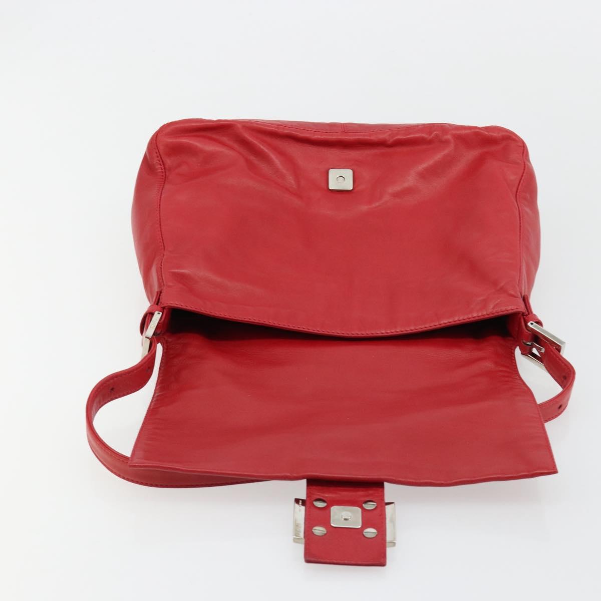 FENDI Mamma Baguette Shoulder Bag Leather Red Silver 2373 26325 Auth 181860M