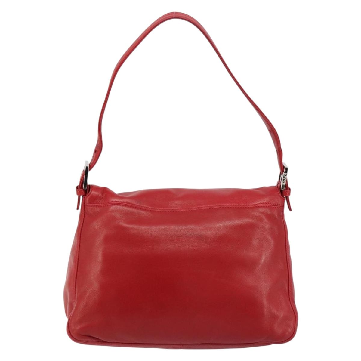FENDI Mamma Baguette Shoulder Bag Leather Red Silver 2373 26325 Auth 181860M
