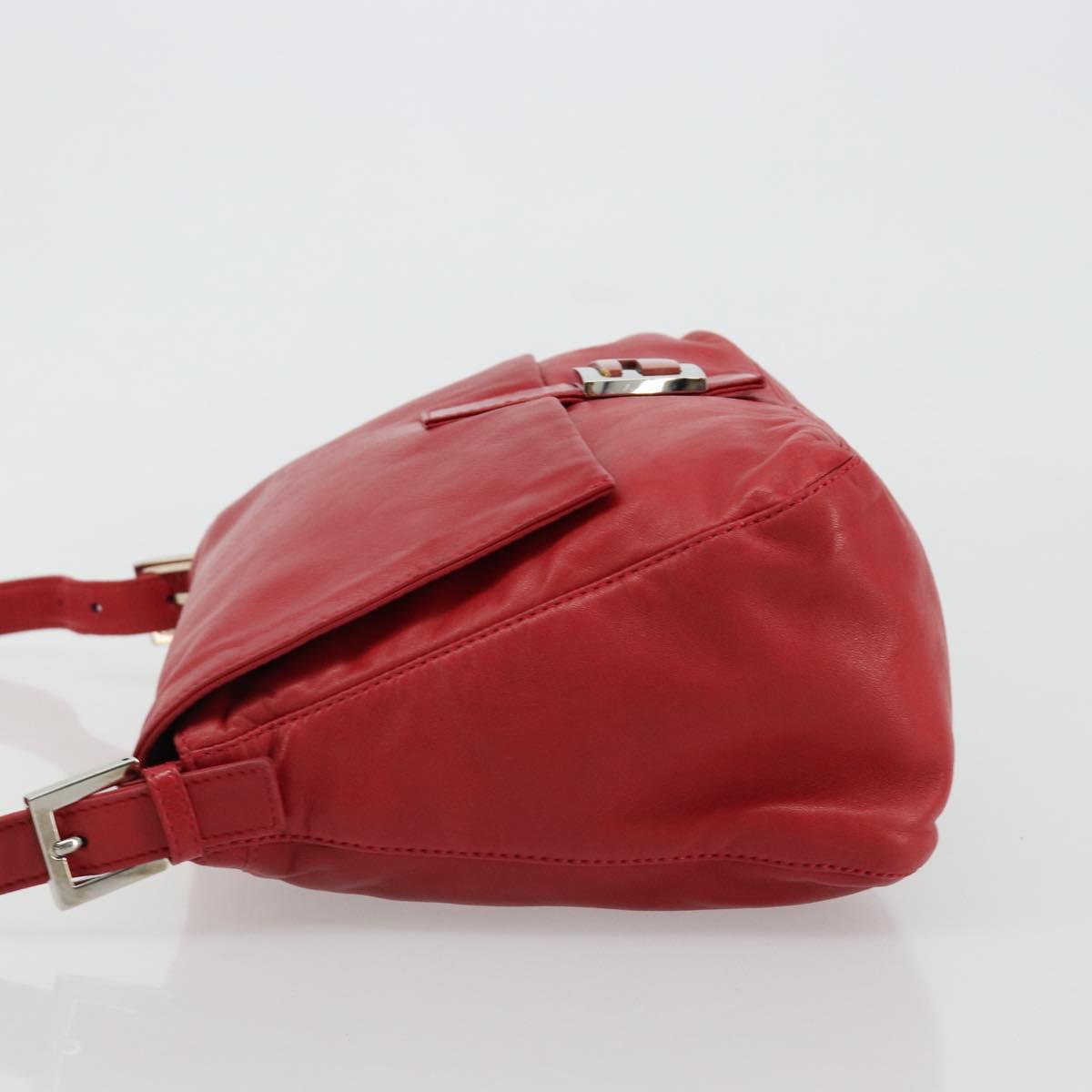 FENDI Mamma Baguette Shoulder Bag Leather Red Silver 2373 26325 Auth 181860M