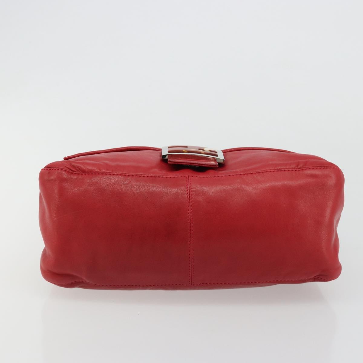 FENDI Mamma Baguette Shoulder Bag Leather Red Silver 2373 26325 Auth 181860M