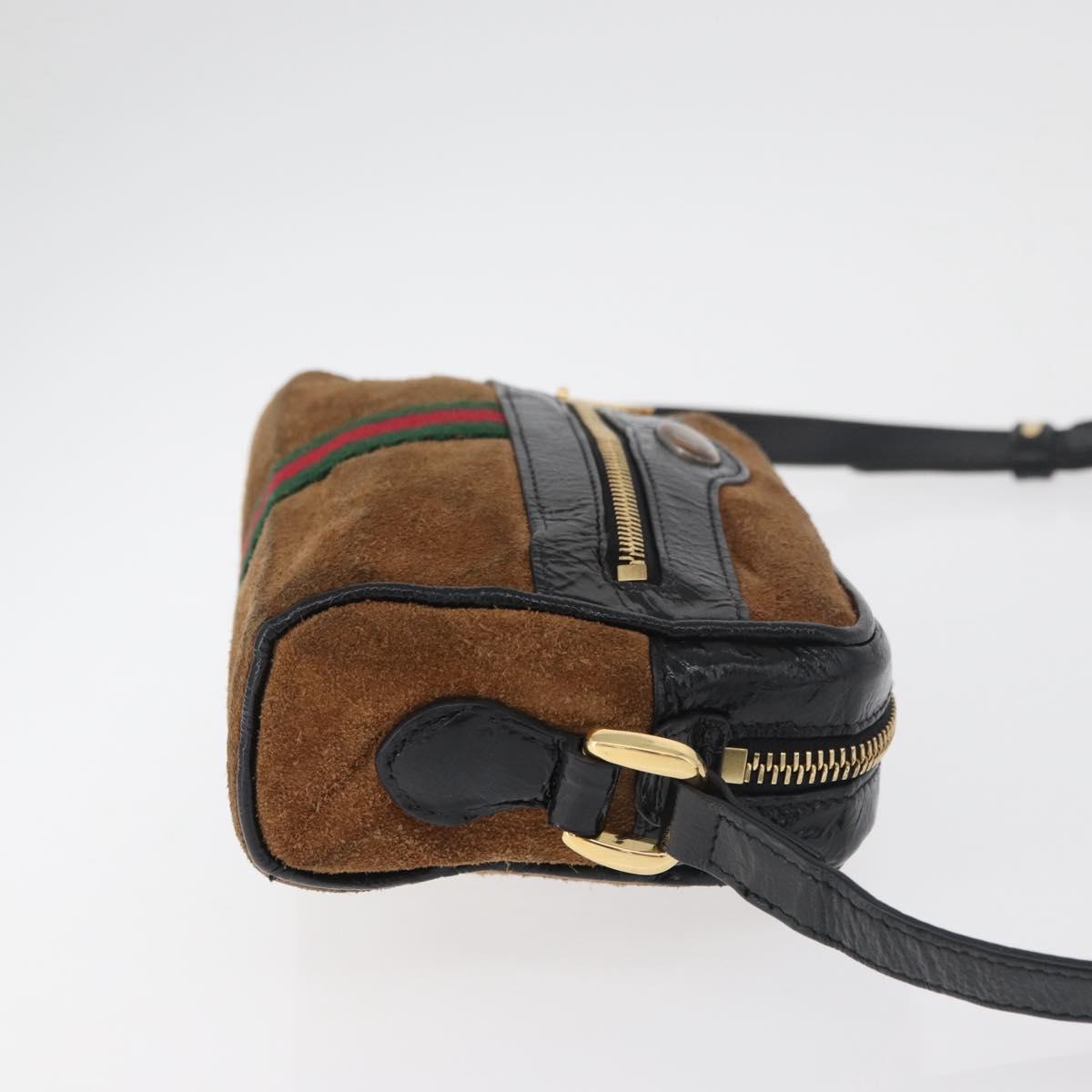 GUCCI Web Sherry Line Shoulder Bag Suede Brown Gold 573321 Auth 181861
