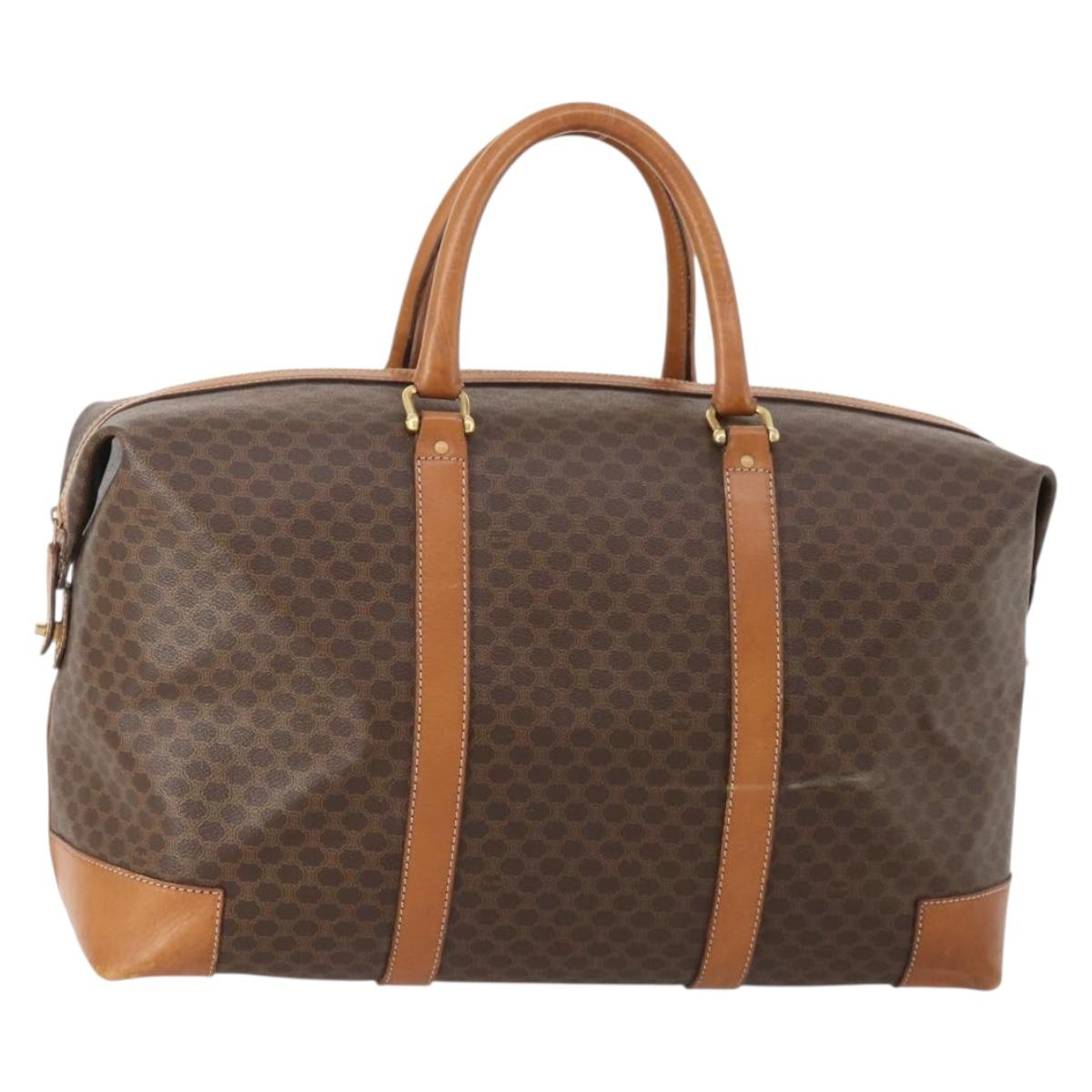 CELINE Macadam Canvas Boston Bag PVC Leather Brown Gold Auth 181862A