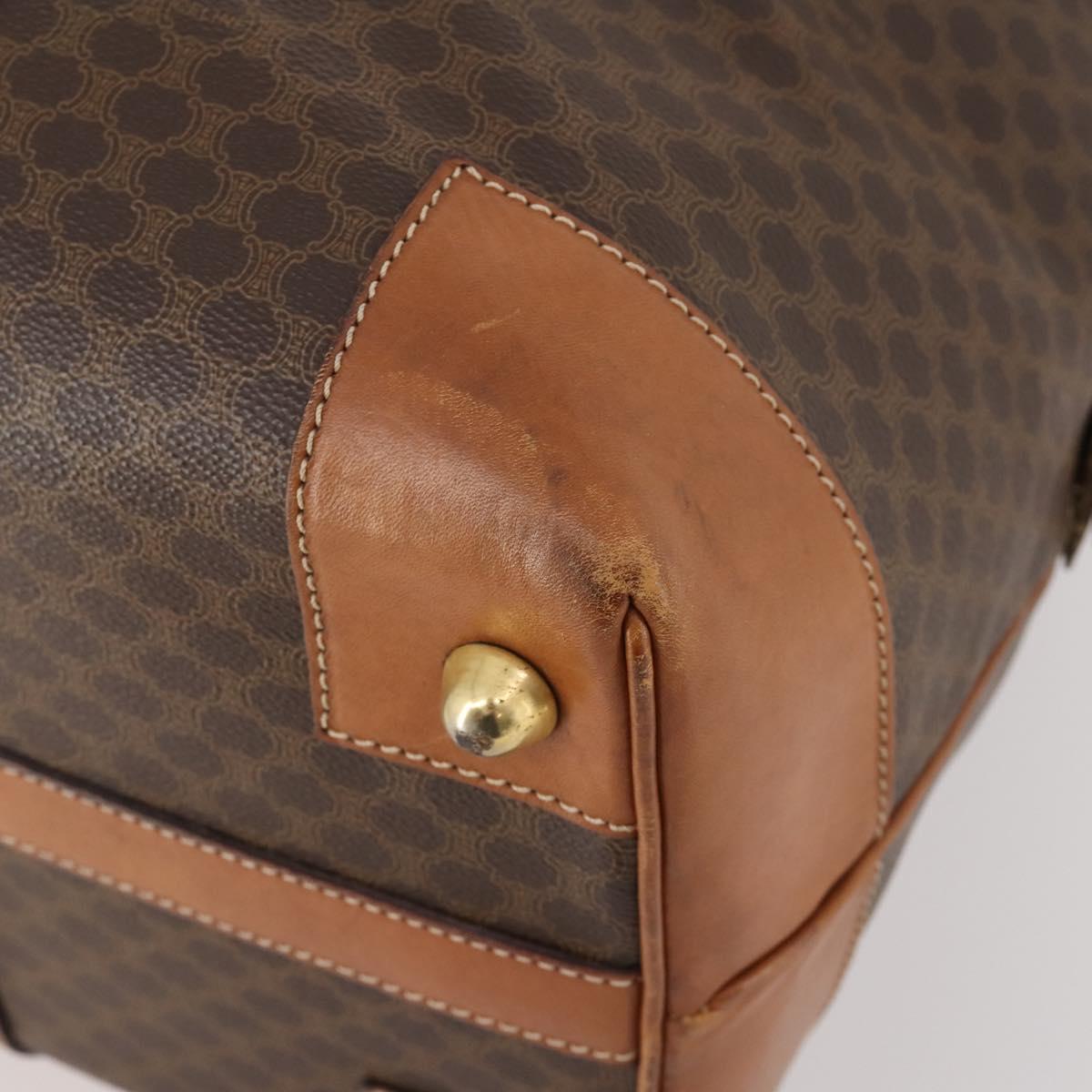 CELINE Macadam Canvas Boston Bag PVC Leather Brown Gold Auth 181862A