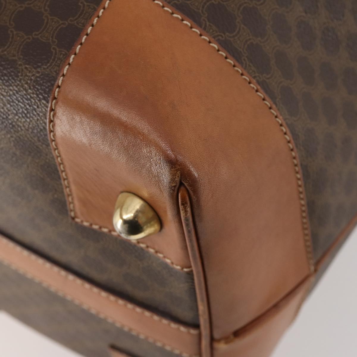 CELINE Macadam Canvas Boston Bag PVC Leather Brown Gold Auth 181862A
