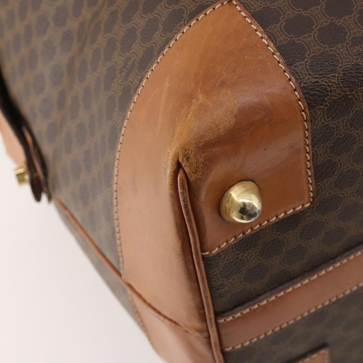 CELINE Macadam Canvas Boston Bag PVC Leather Brown Gold Auth 181862A
