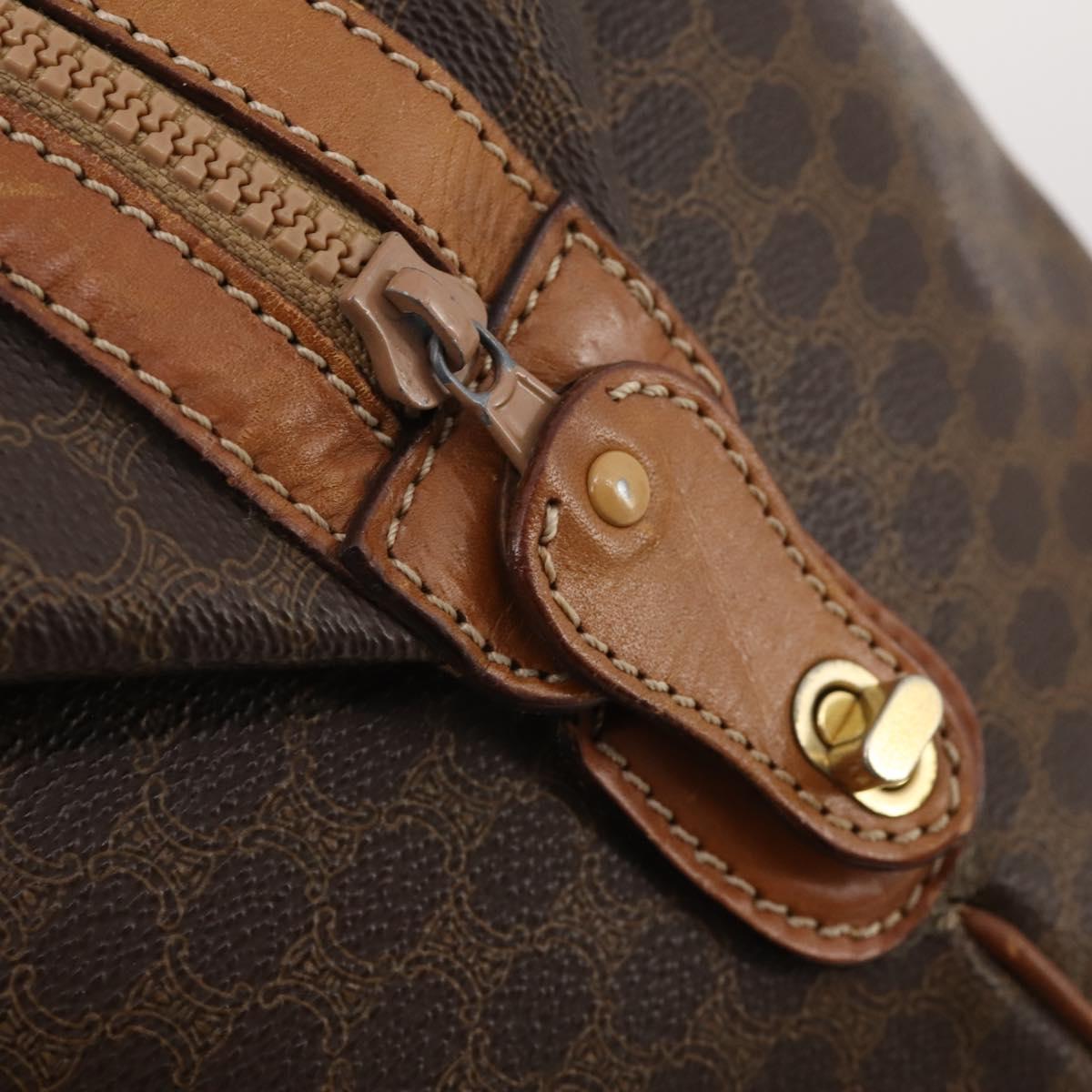 CELINE Macadam Canvas Boston Bag PVC Leather Brown Gold Auth 181862A