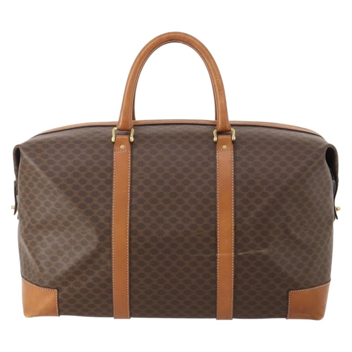 CELINE Macadam Canvas Boston Bag PVC Leather Brown Gold Auth 181862A