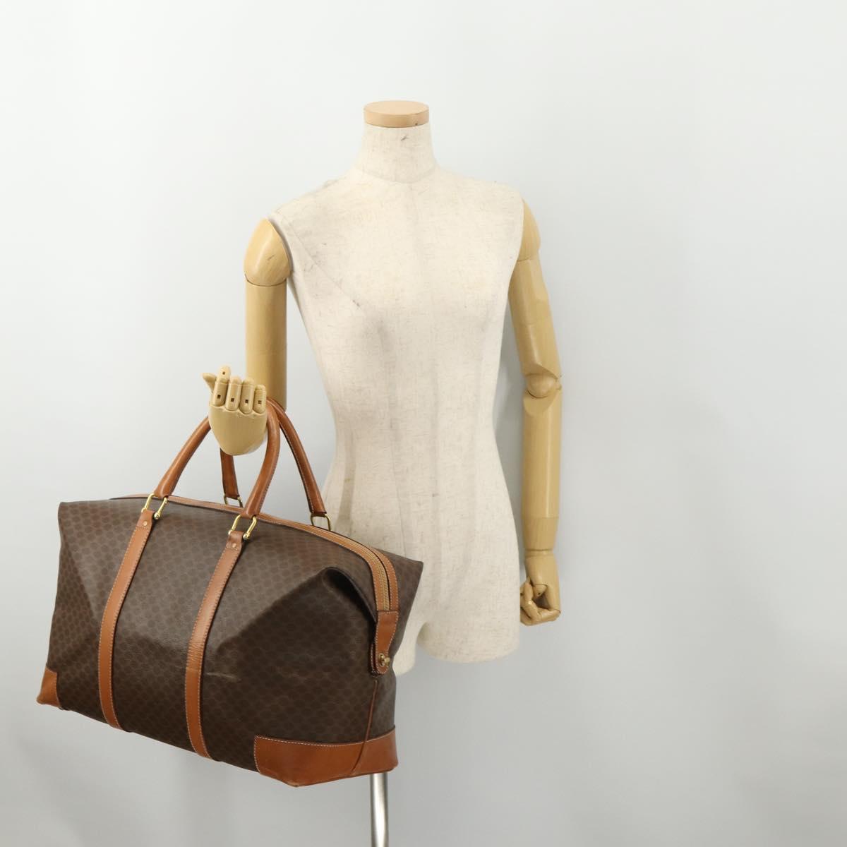 CELINE Macadam Canvas Boston Bag PVC Leather Brown Gold Auth 181862A