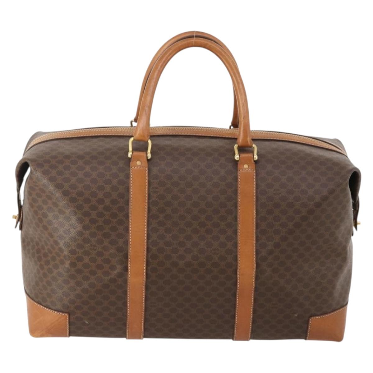 CELINE Macadam Canvas Boston Bag PVC Leather Brown Gold Auth 181862A