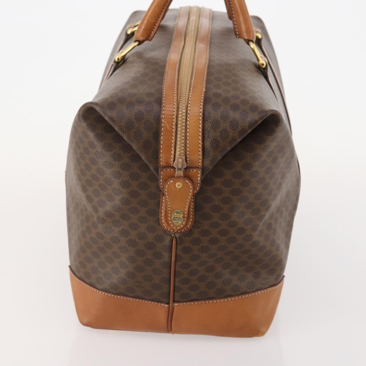 CELINE Macadam Canvas Boston Bag PVC Leather Brown Gold Auth 181862A