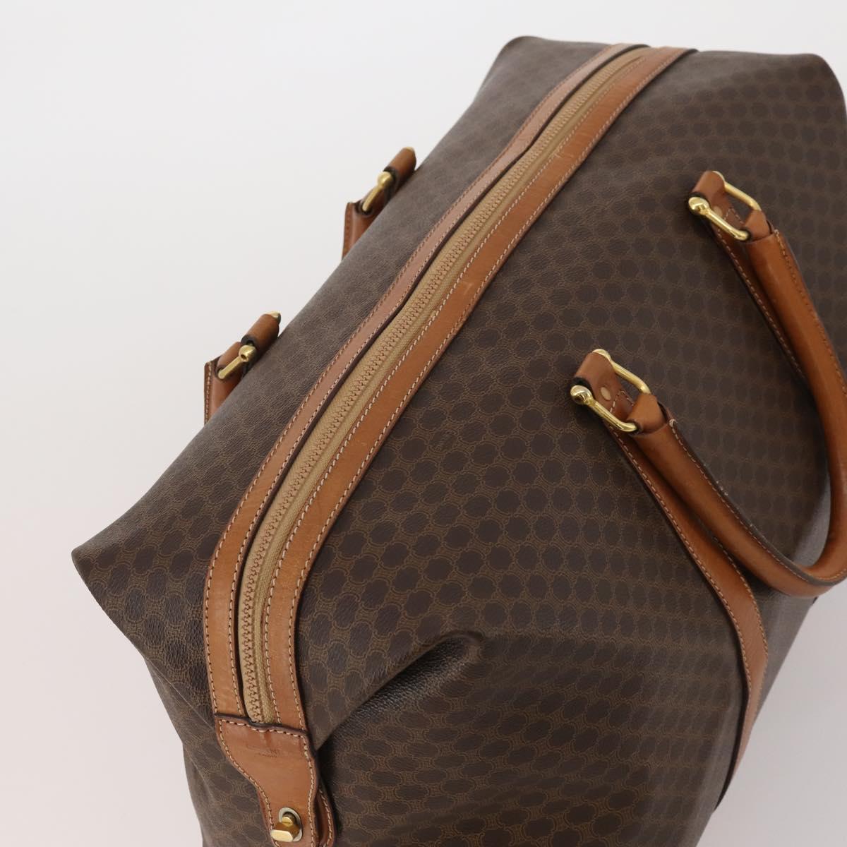 CELINE Macadam Canvas Boston Bag PVC Leather Brown Gold Auth 181862A