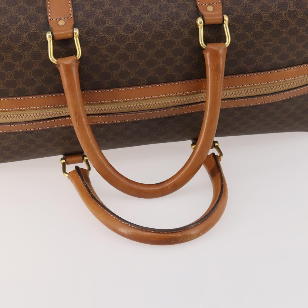 CELINE Macadam Canvas Boston Bag PVC Leather Brown Gold Auth 181862A