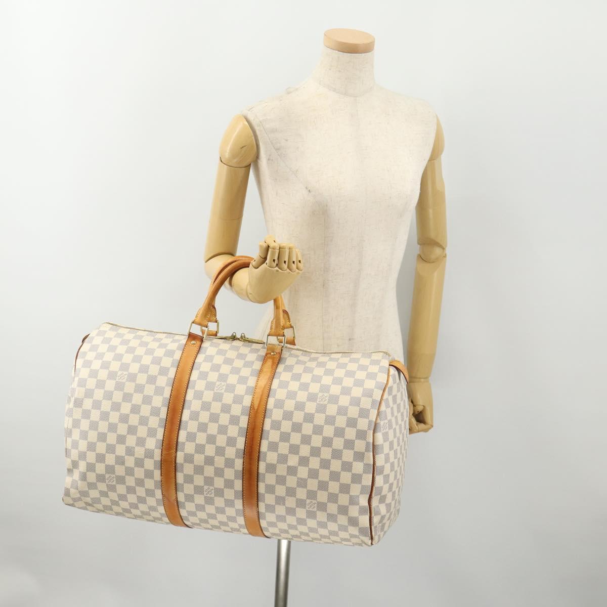 LOUIS VUITTON Damier Azur Keepall 50 Boston Bag N41430 LV Auth 181864