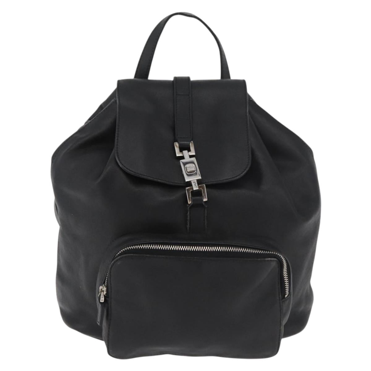 GUCCI Jackie Backpack Leather Black Silver 003 0245 Auth 181865A