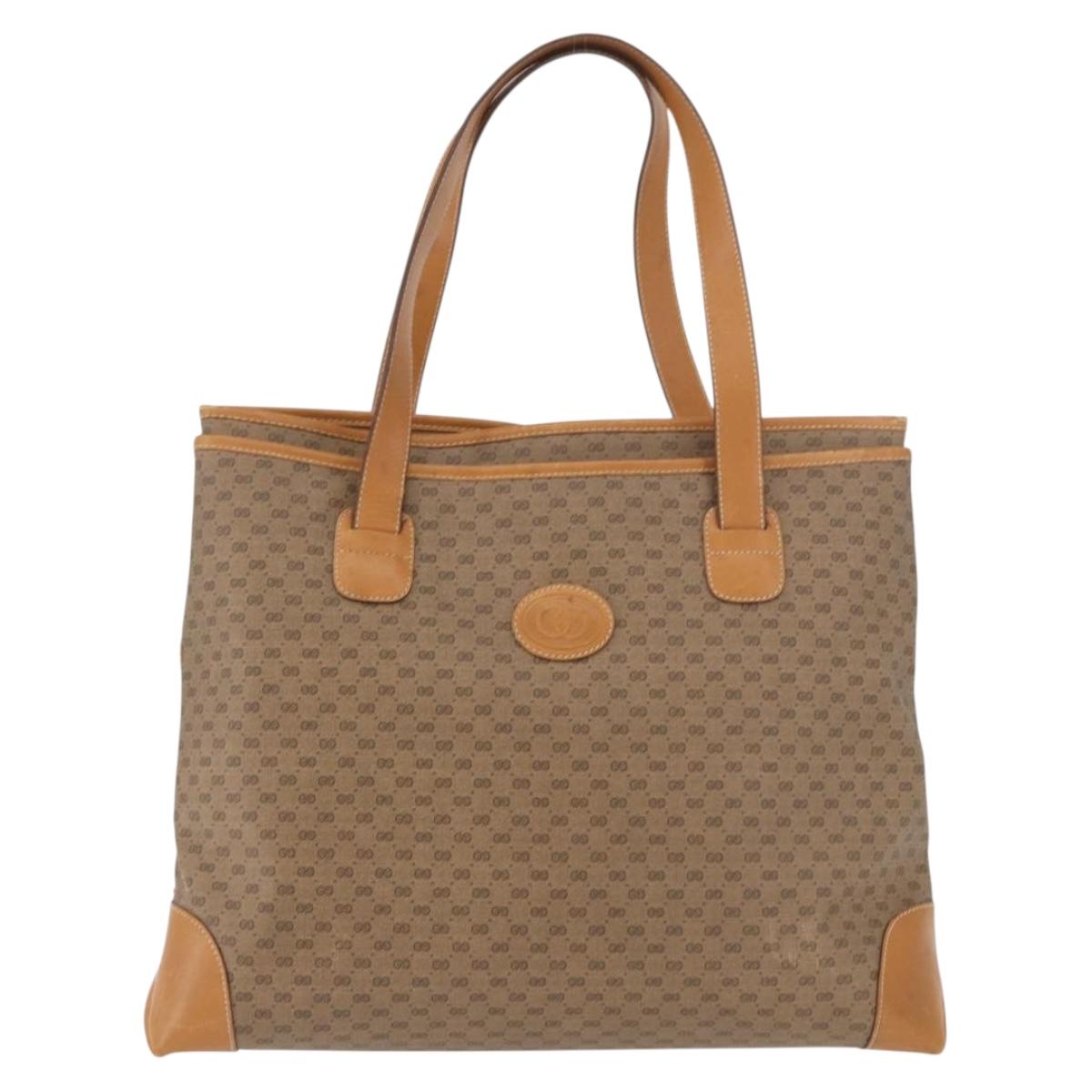 GUCCI Micro GG Supreme Tote Bag PVC Beige Gold Auth 181868
