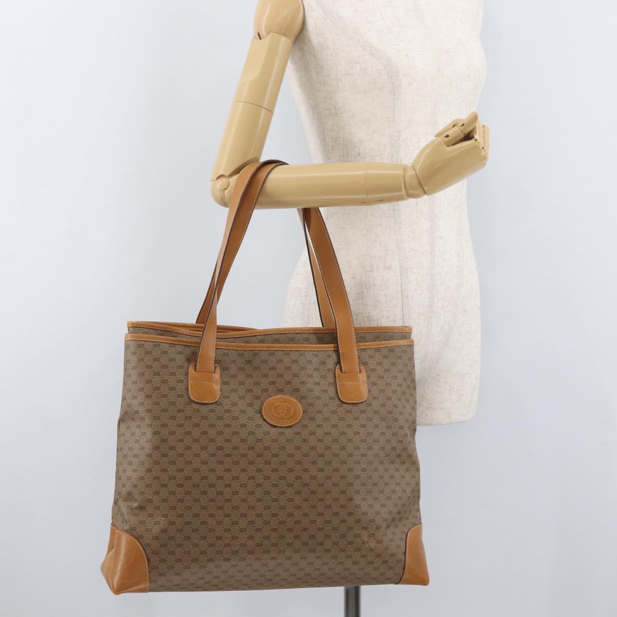 GUCCI Micro GG Supreme Tote Bag PVC Beige Gold Auth 181868