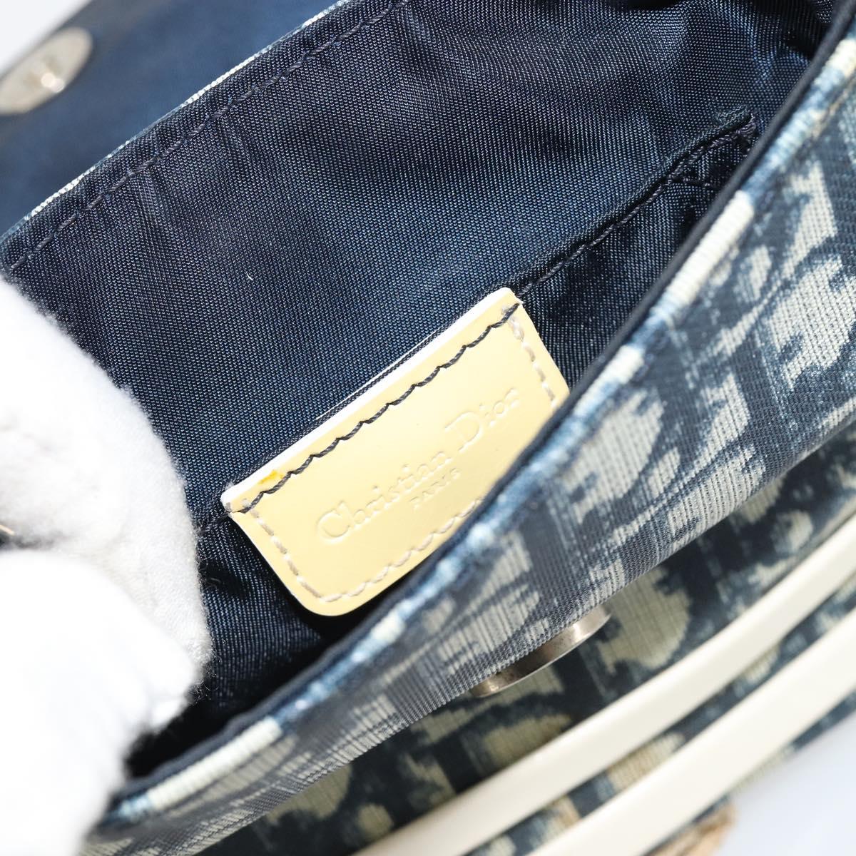 Christian Dior Trotter Canvas Shoulder Bag PVC Navy Silver Auth 181869A