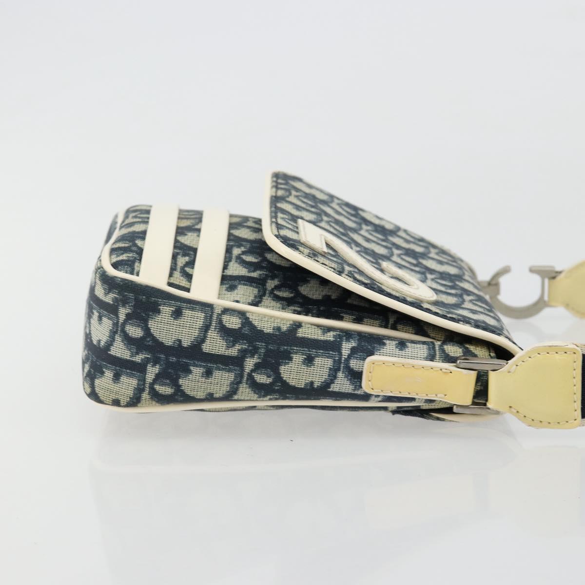 Christian Dior Trotter Canvas Shoulder Bag PVC Navy Silver Auth 181869A