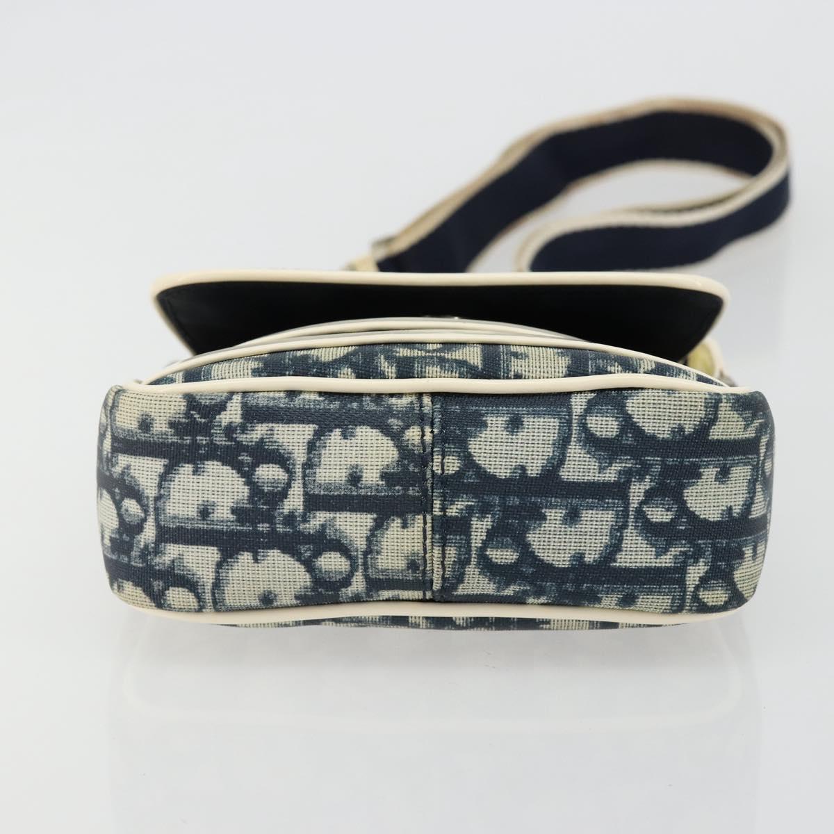 Christian Dior Trotter Canvas Shoulder Bag PVC Navy Silver Auth 181869A