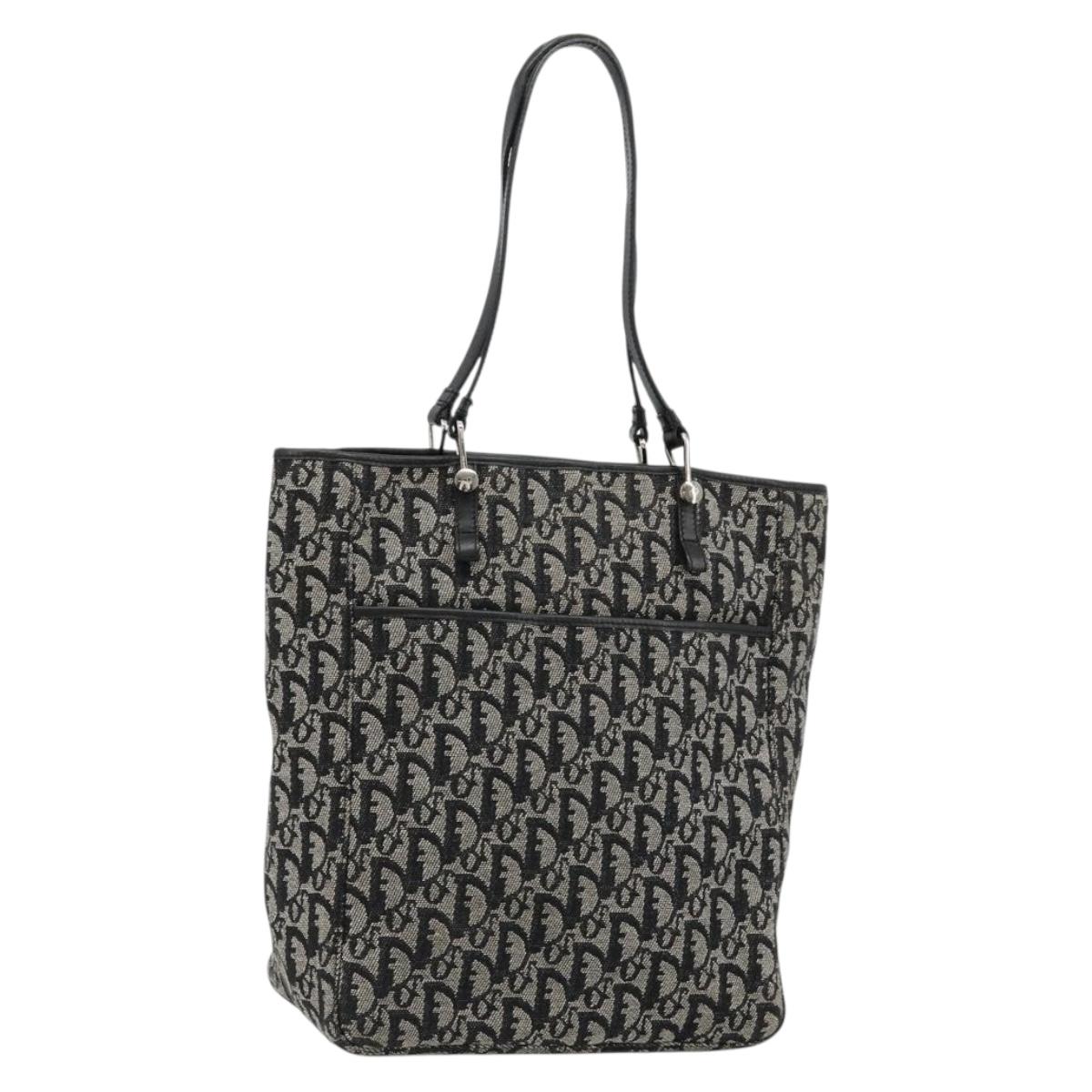 Christian Dior Trotter Canvas Tote Bag Black Silver Auth 181870A