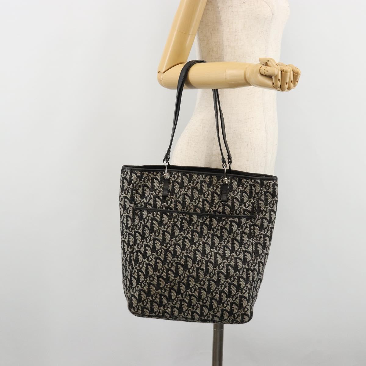 Christian Dior Trotter Canvas Tote Bag Black Silver Auth 181870A
