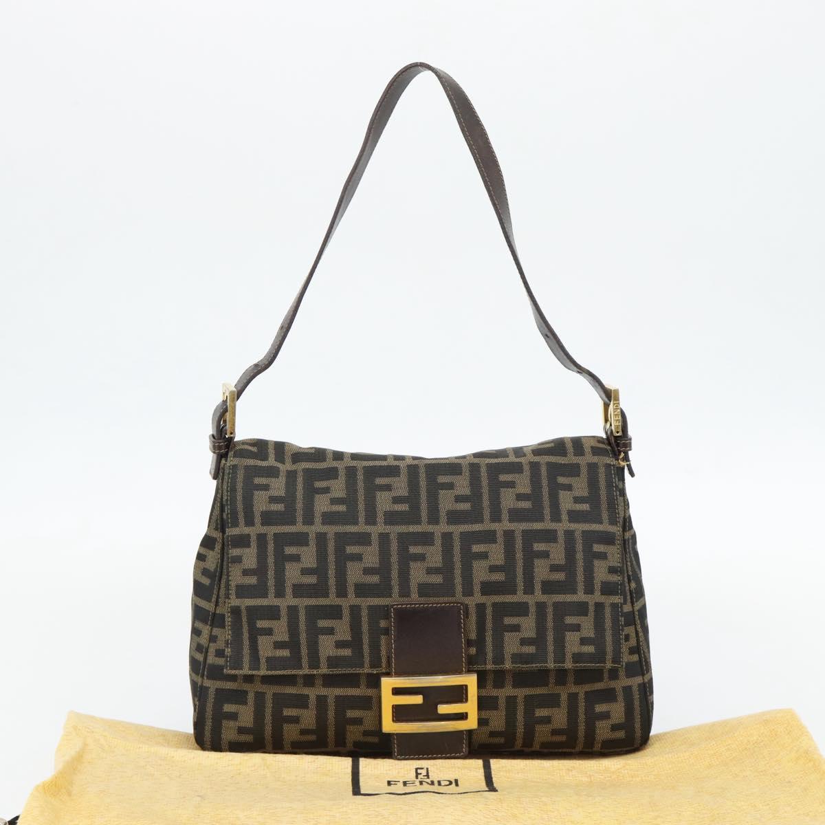 FENDI Zucca Canvas Mamma Baguette Shoulder Bag Black Brown Auth 181871M