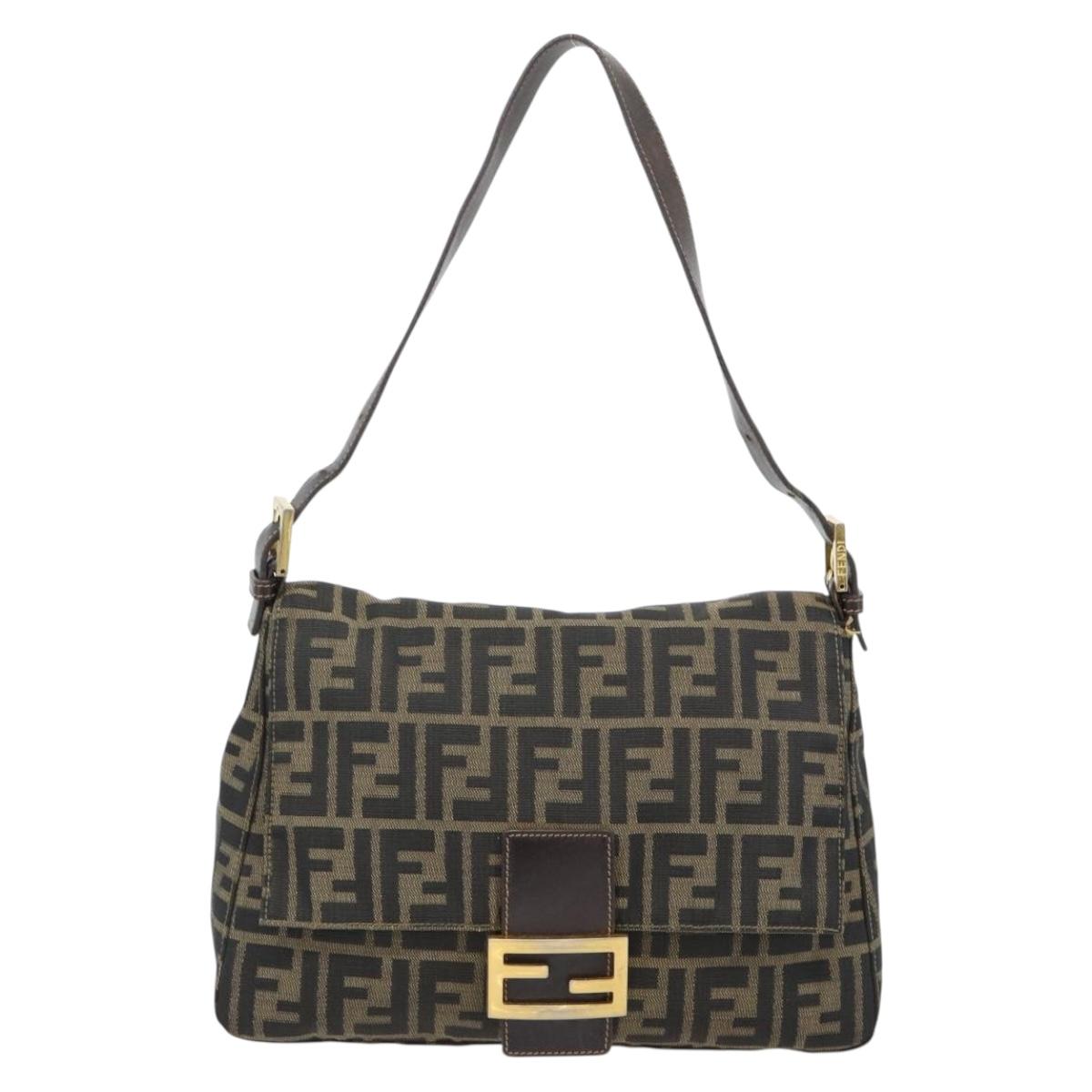FENDI Zucca Canvas Mamma Baguette Shoulder Bag Black Brown Auth 181871M