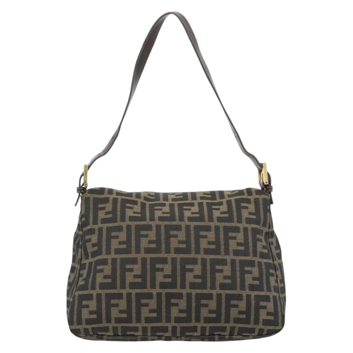 FENDI Zucca Canvas Mamma Baguette Shoulder Bag Black Brown Auth 181871M