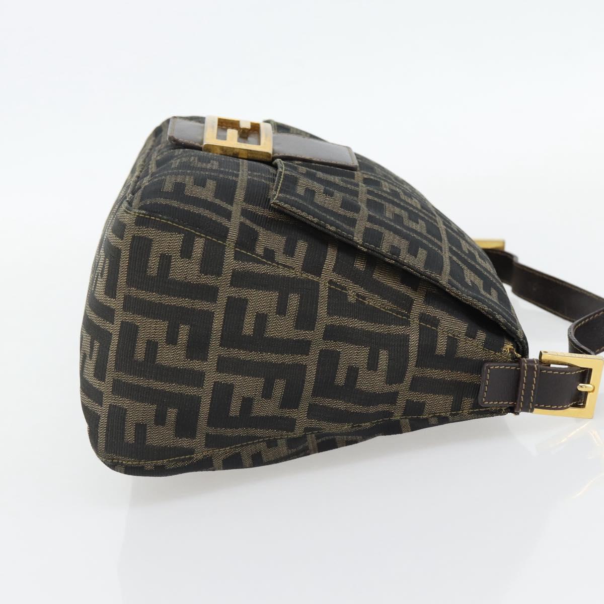 FENDI Zucca Canvas Mamma Baguette Shoulder Bag Black Brown Auth 181871M