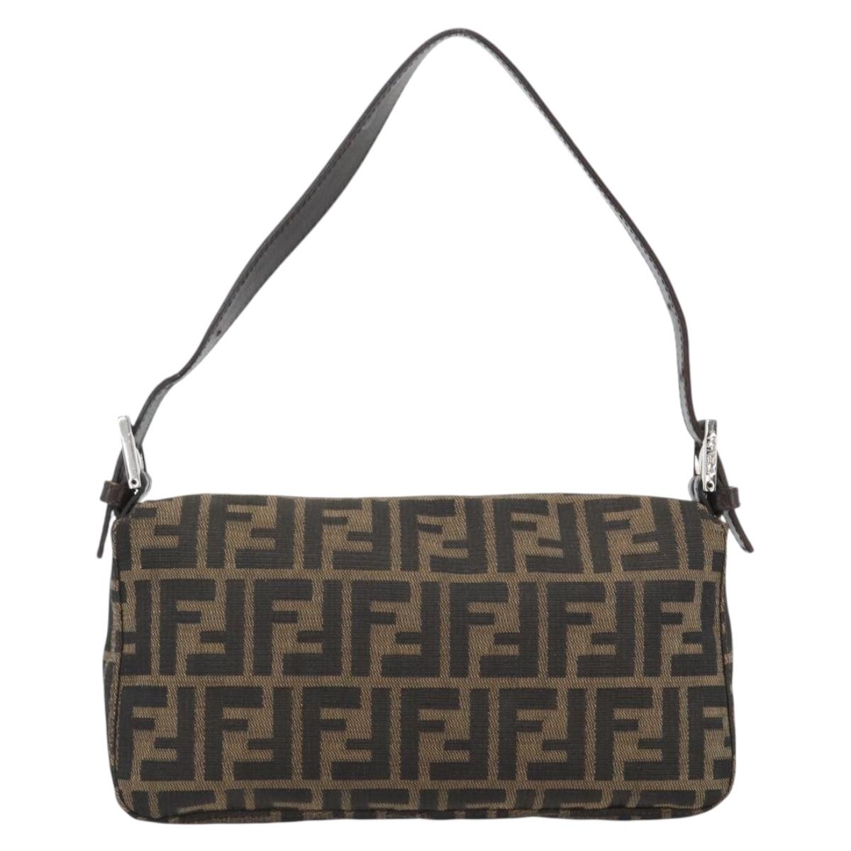 FENDI Zucca Canvas Mamma Baguette Shoulder Bag Black Brown Auth 181873SAM