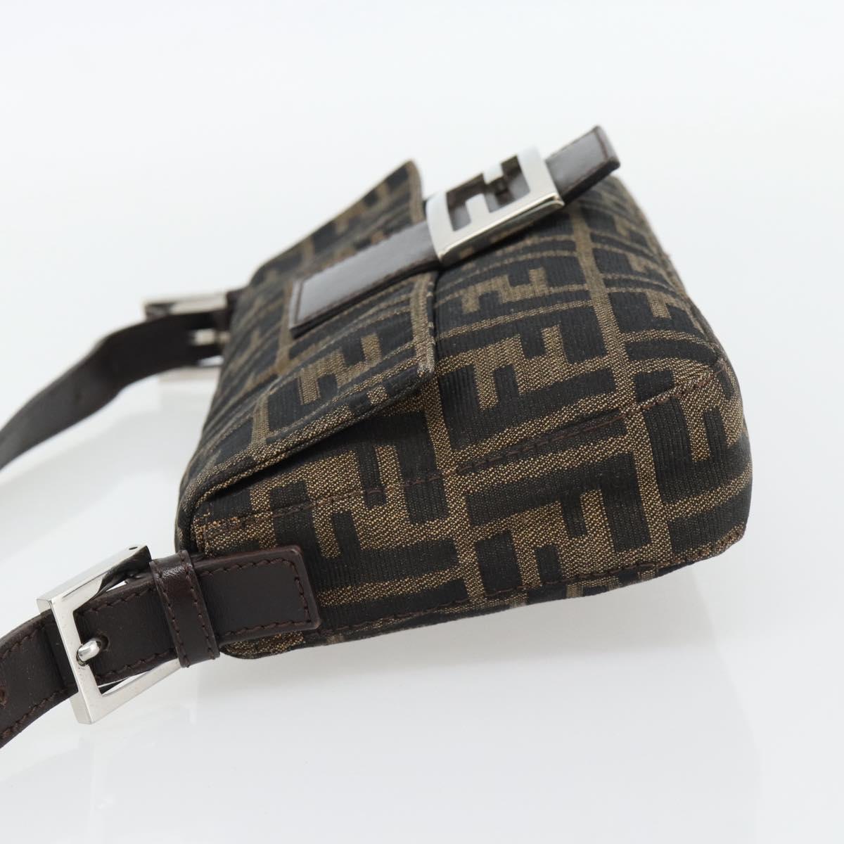 FENDI Zucca Canvas Mamma Baguette Shoulder Bag Black Brown Auth 181873SAM