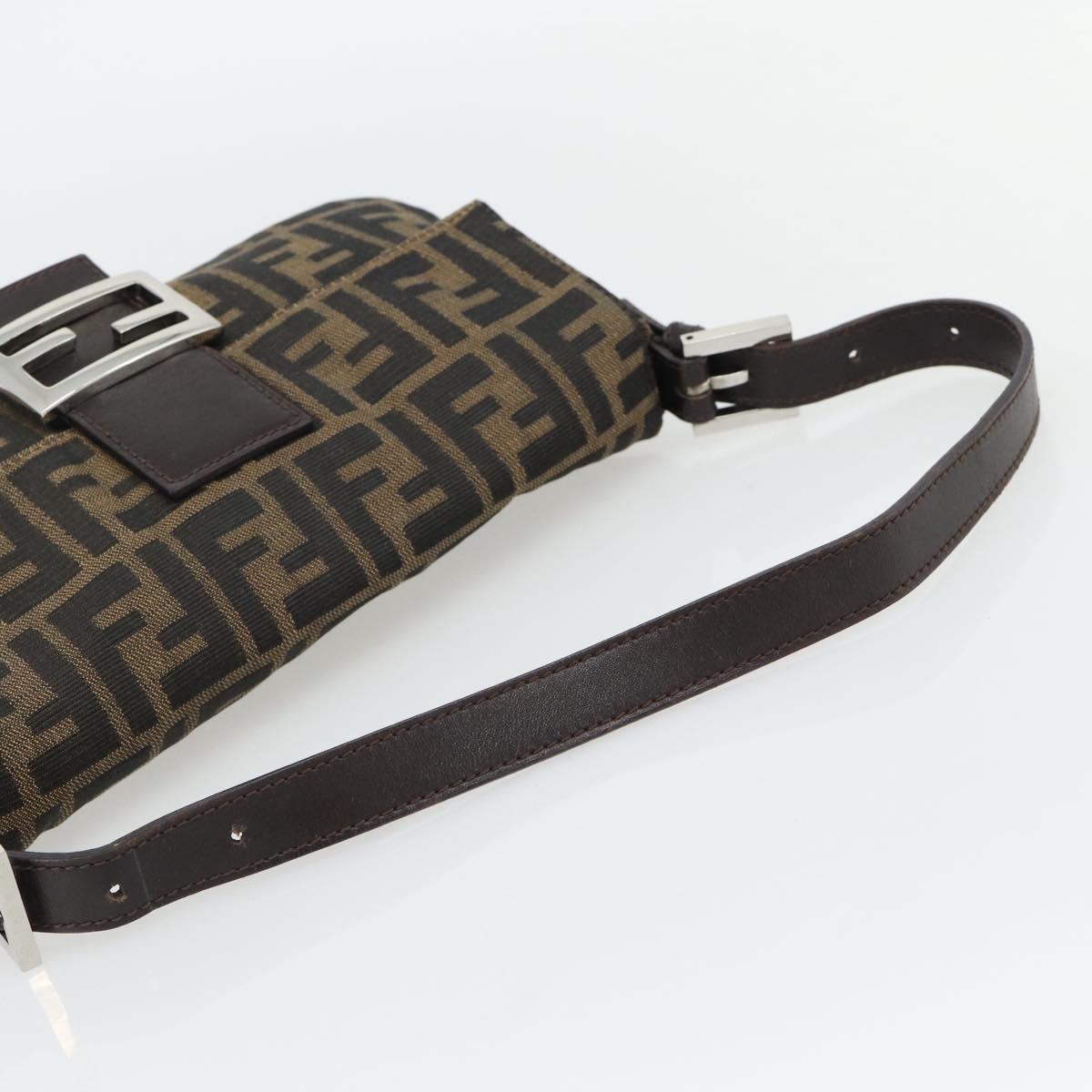 FENDI Zucca Canvas Mamma Baguette Shoulder Bag Black Brown Auth 181873SAM