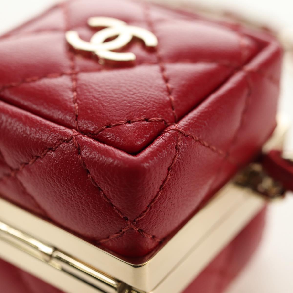 CHANEL Matelasse Bag Charm Lamb Skin Red Gold CC Auth 181875SAM