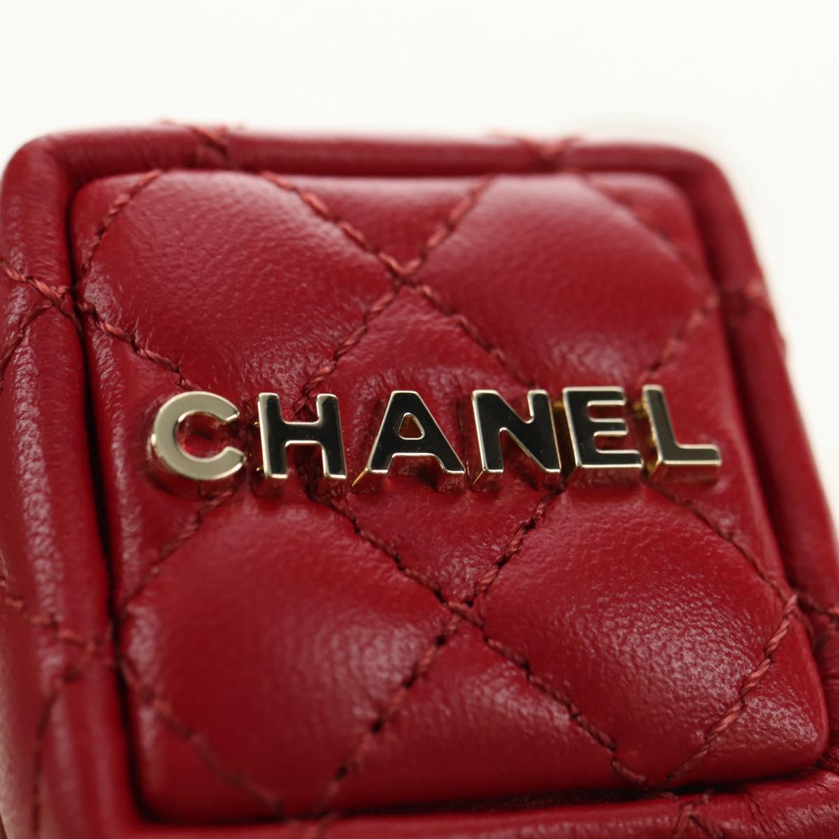 CHANEL Matelasse Bag Charm Lamb Skin Red Gold CC Auth 181875SAM
