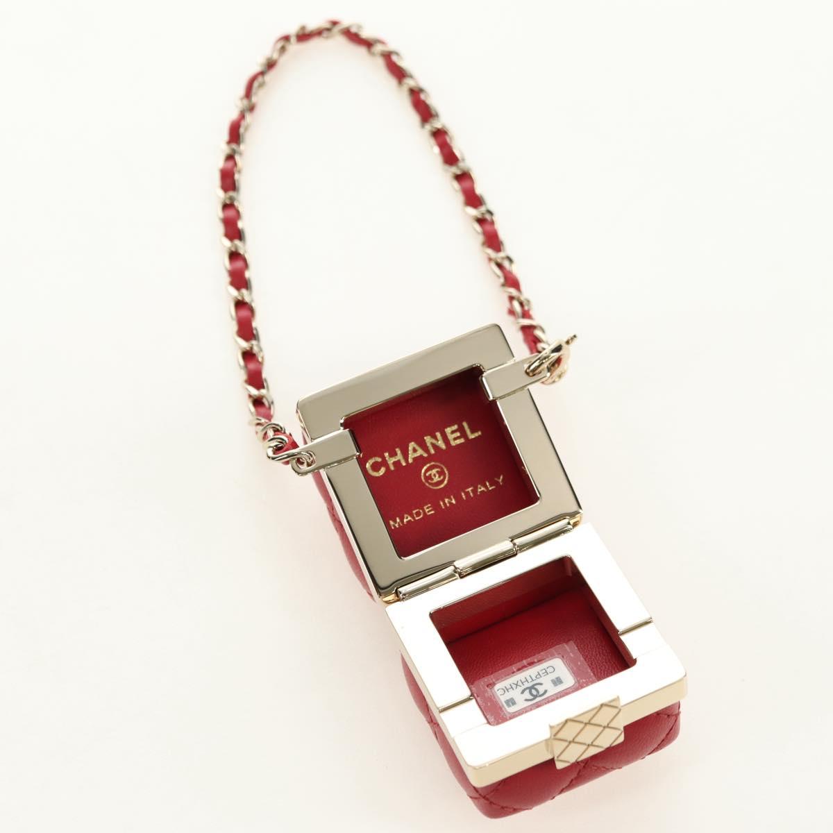 CHANEL Matelasse Bag Charm Lamb Skin Red Gold CC Auth 181875SAM