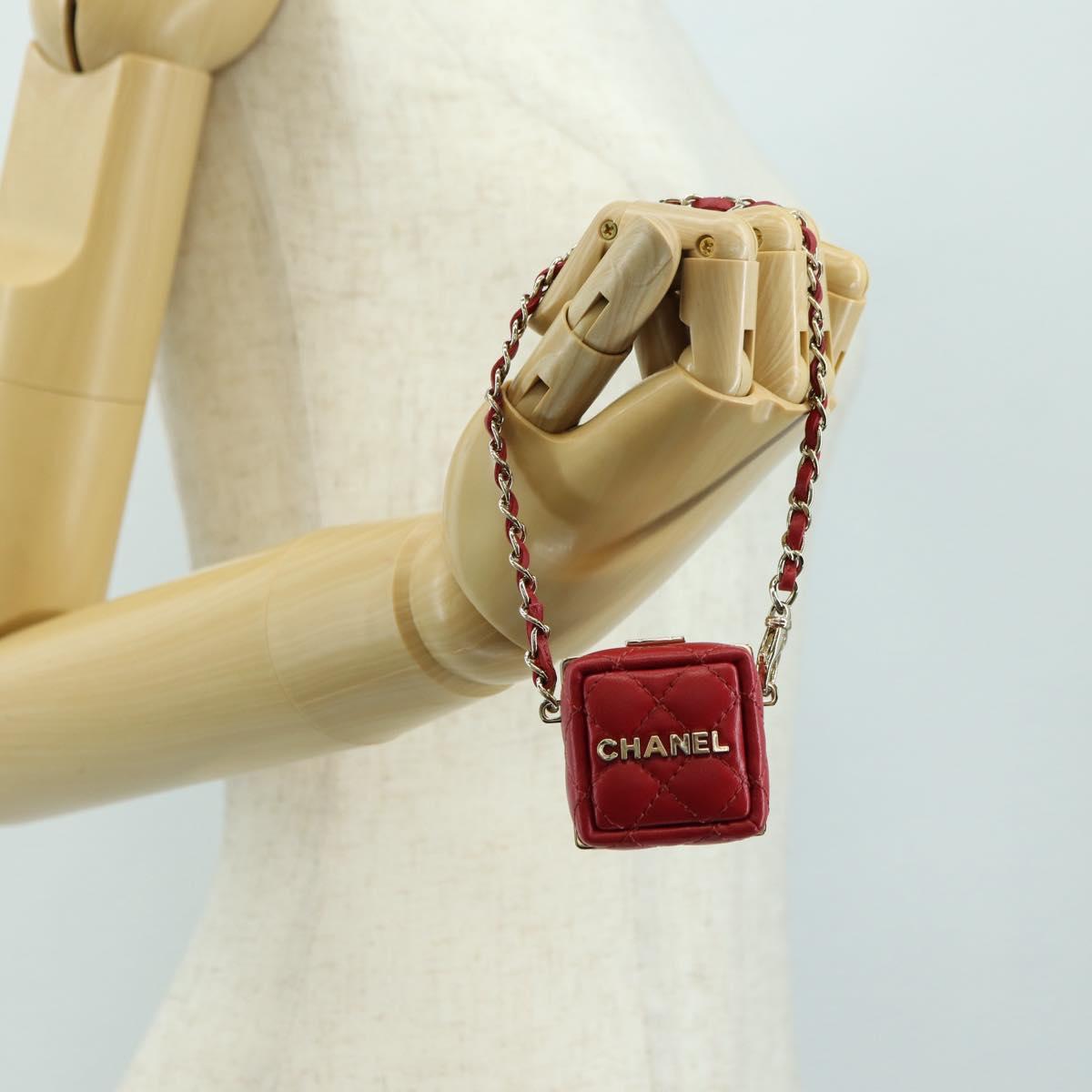 CHANEL Matelasse Bag Charm Lamb Skin Red Gold CC Auth 181875SAM
