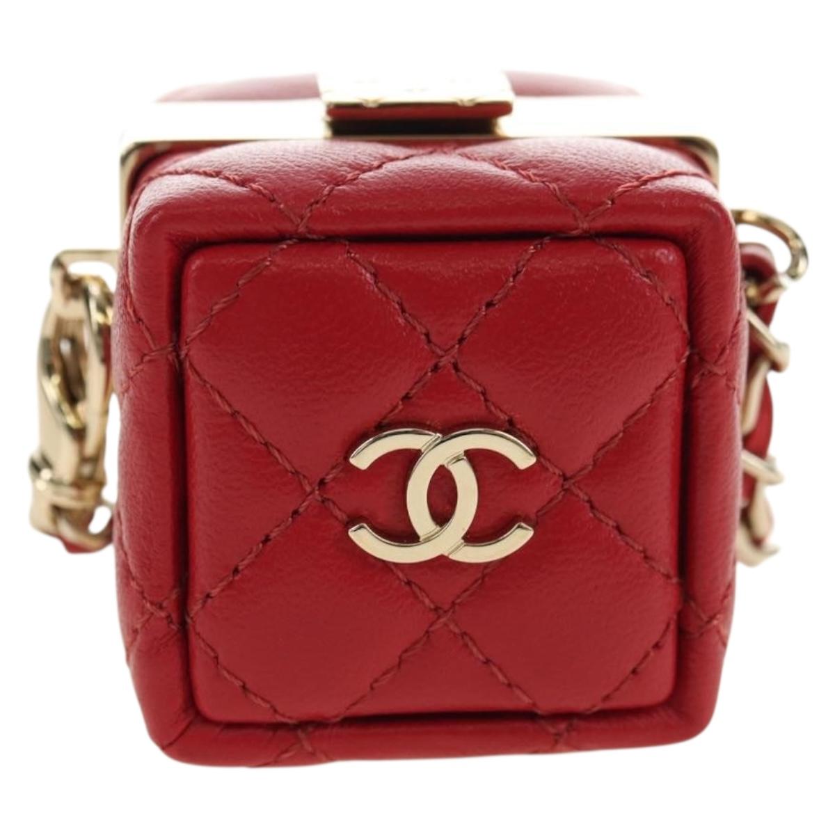 CHANEL Matelasse Bag Charm Lamb Skin Red Gold CC Auth 181875SAM