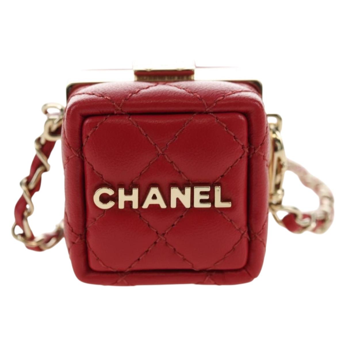 CHANEL Matelasse Bag Charm Lamb Skin Red Gold CC Auth 181875SAM